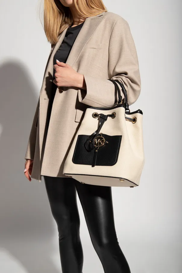 Two-Tone Leather-Trim Bucket Bag