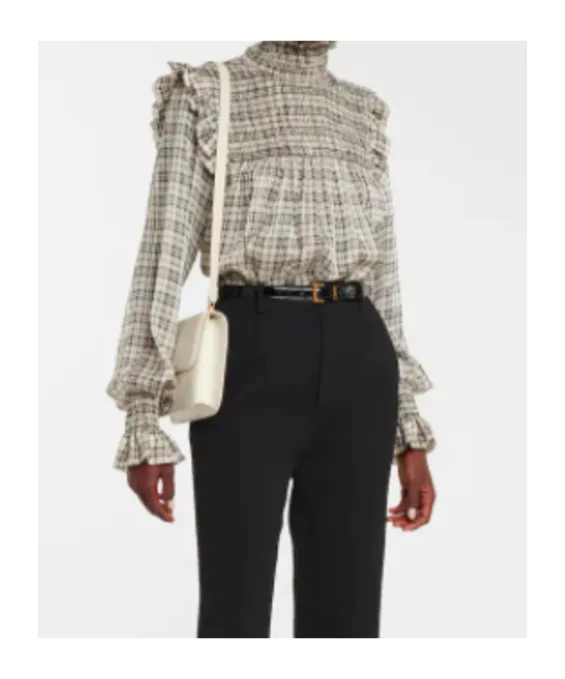 Check-Pattern Long-Sleeve Blouse