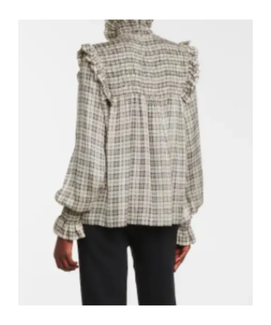 Check-Pattern Long-Sleeve Blouse