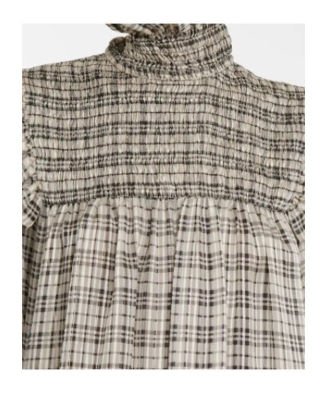 Check-Pattern Long-Sleeve Blouse