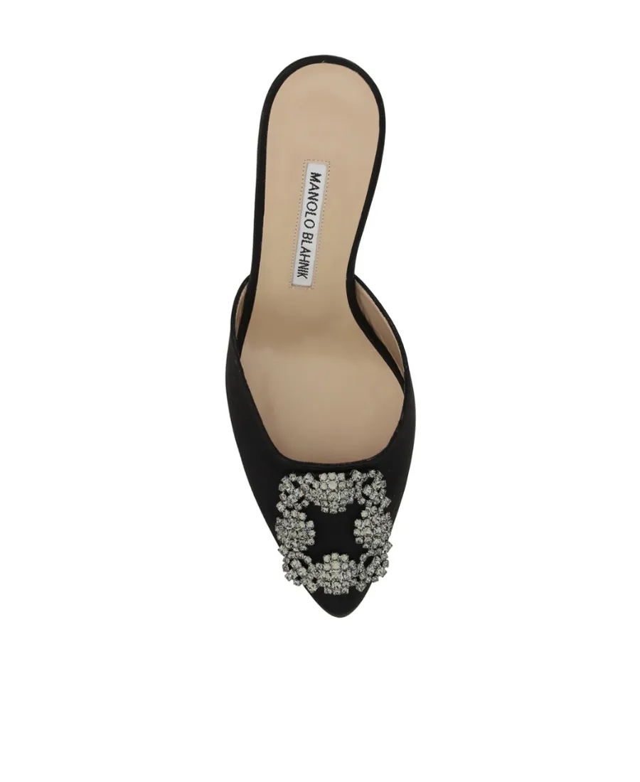Manolo Blahnik Hangisimuhk Satin Buckle Embellished Mules