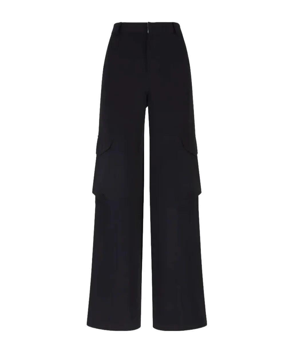 High-Waisted Gabardine Cargo Trousers