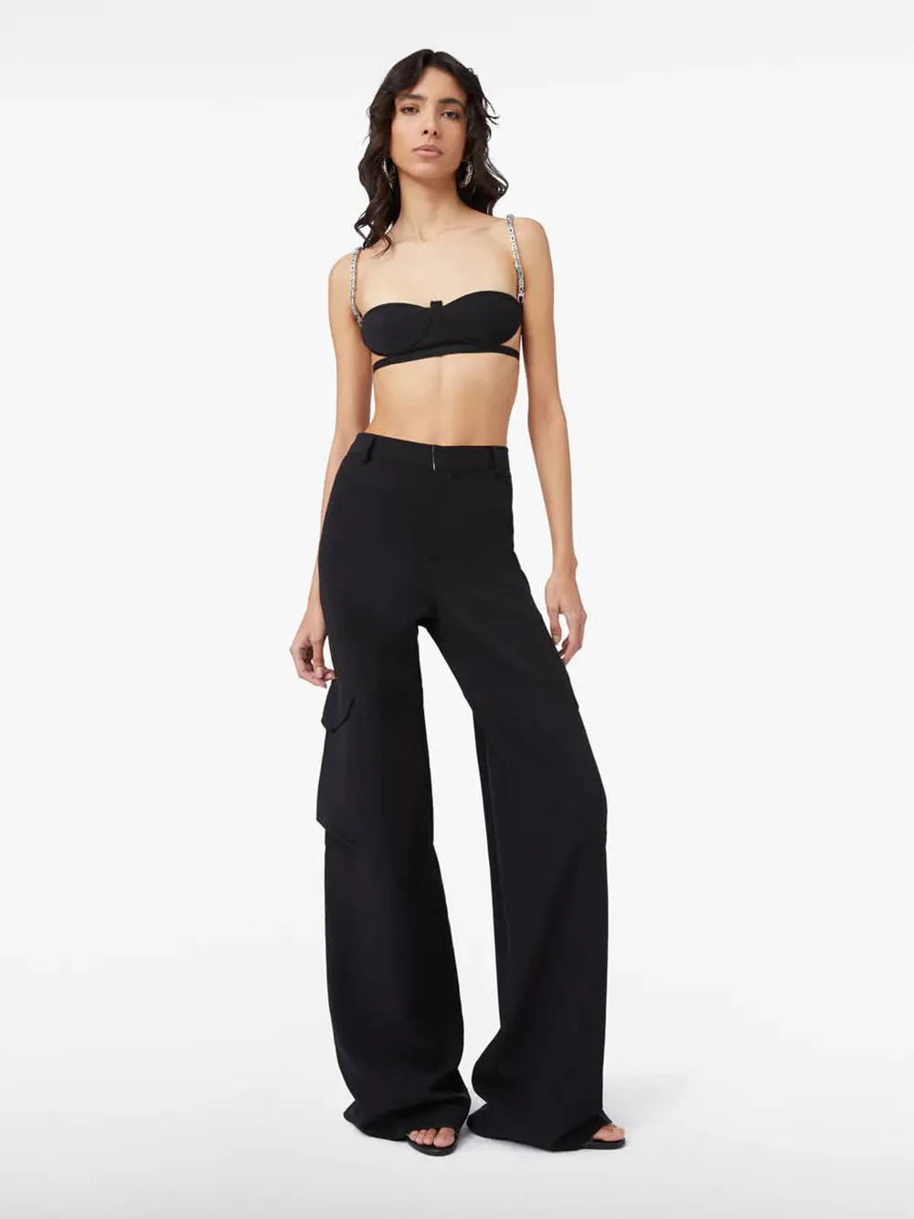 High-Waisted Gabardine Cargo Trousers