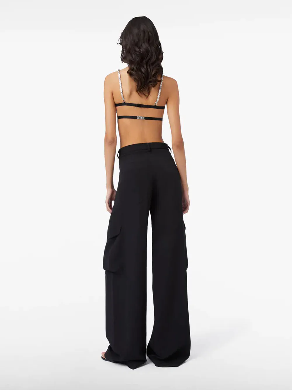 High-Waisted Gabardine Cargo Trousers