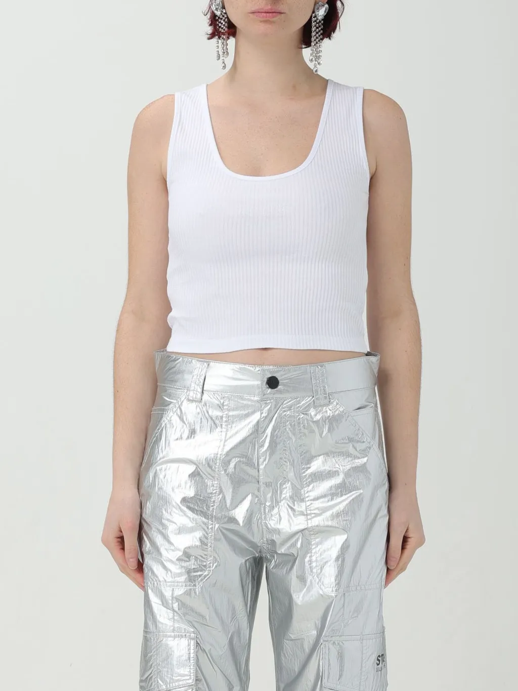 Gcds U-Neck Logo Embellished Sleeveless Ribbed Top