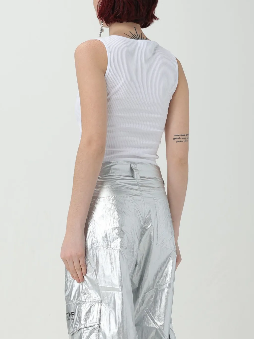 Gcds U-Neck Logo Embellished Sleeveless Ribbed Top