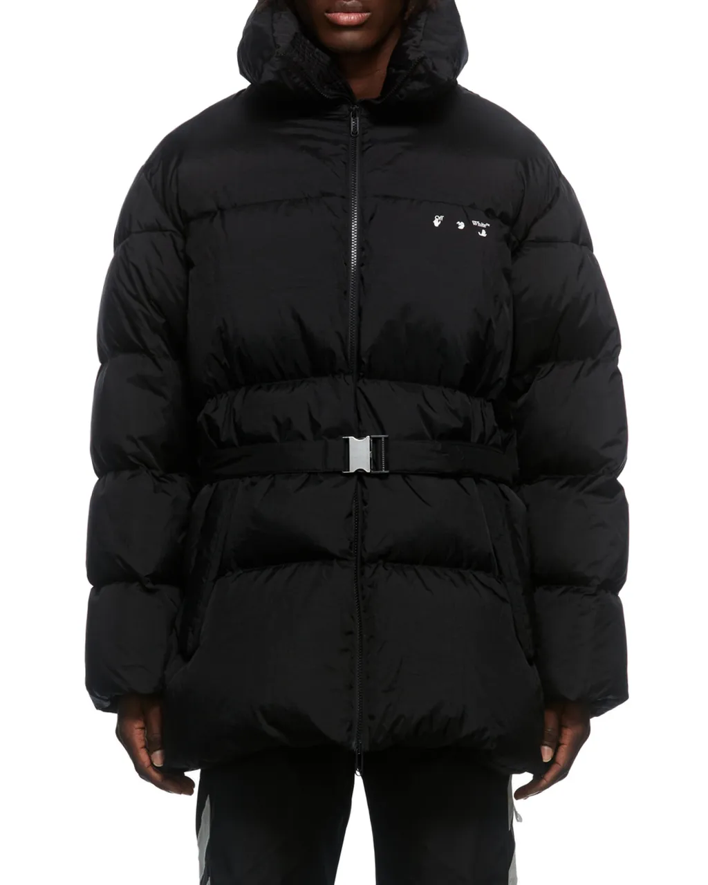 Off-White Logo Printed Belted Puffer Jacket