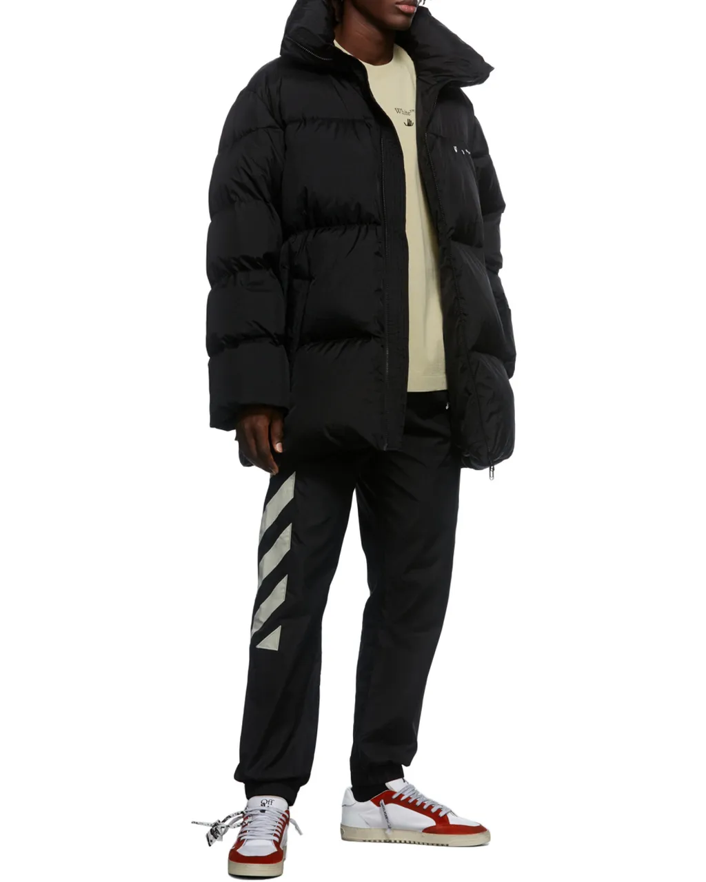 Off-White Logo Printed Belted Puffer Jacket
