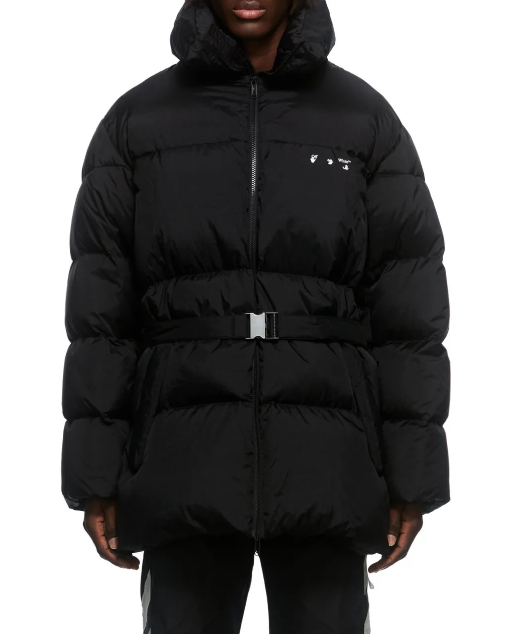 Off-White Logo Printed Belted Puffer Jacket