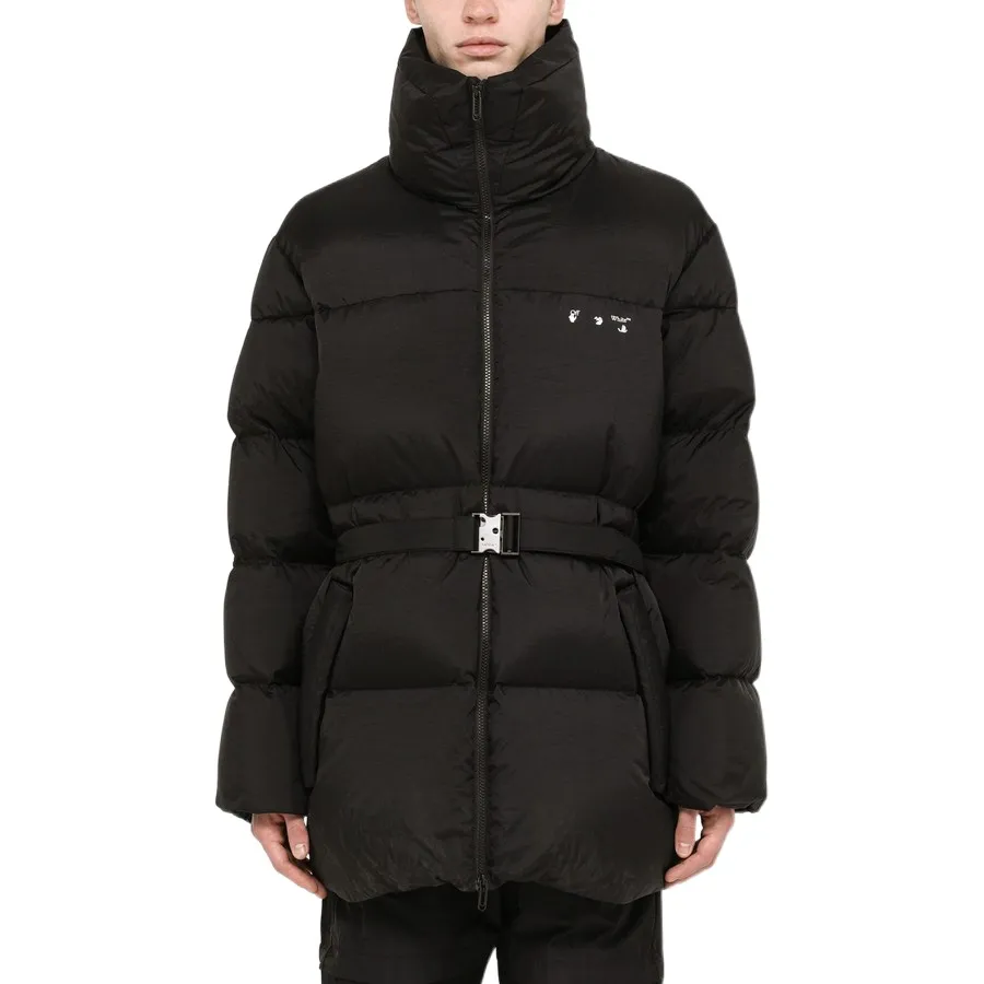 Off-White Logo Printed Belted Puffer Jacket