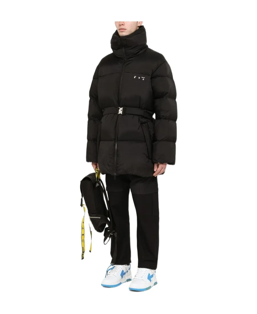 Off-White Logo Printed Belted Puffer Jacket