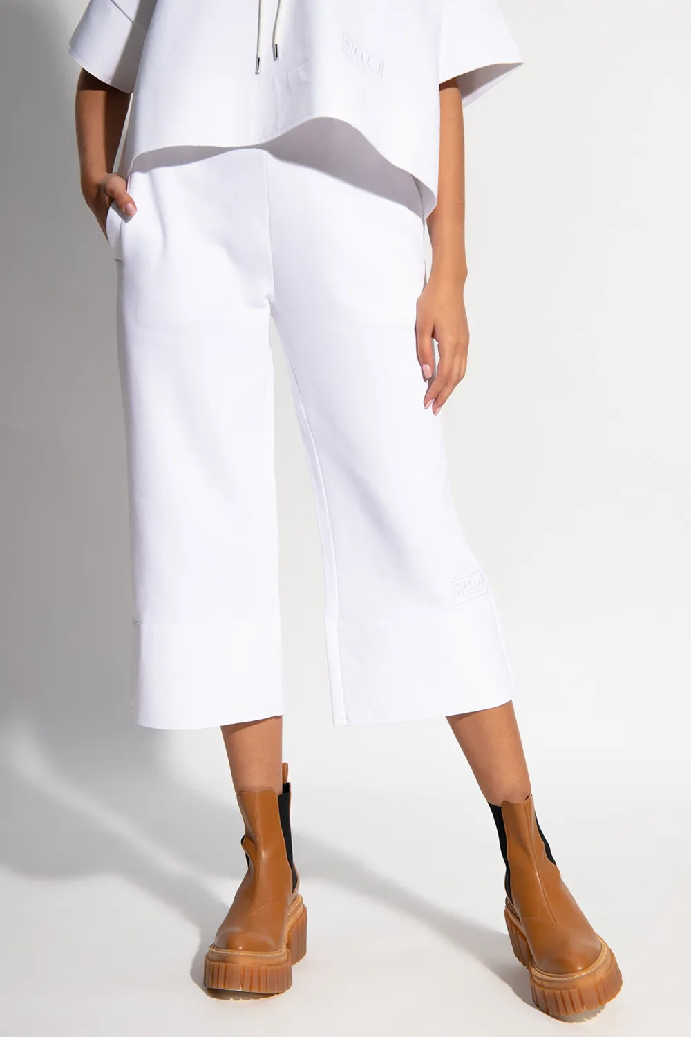 Stella Mccartney Logo Embroidered Cropped Trousers