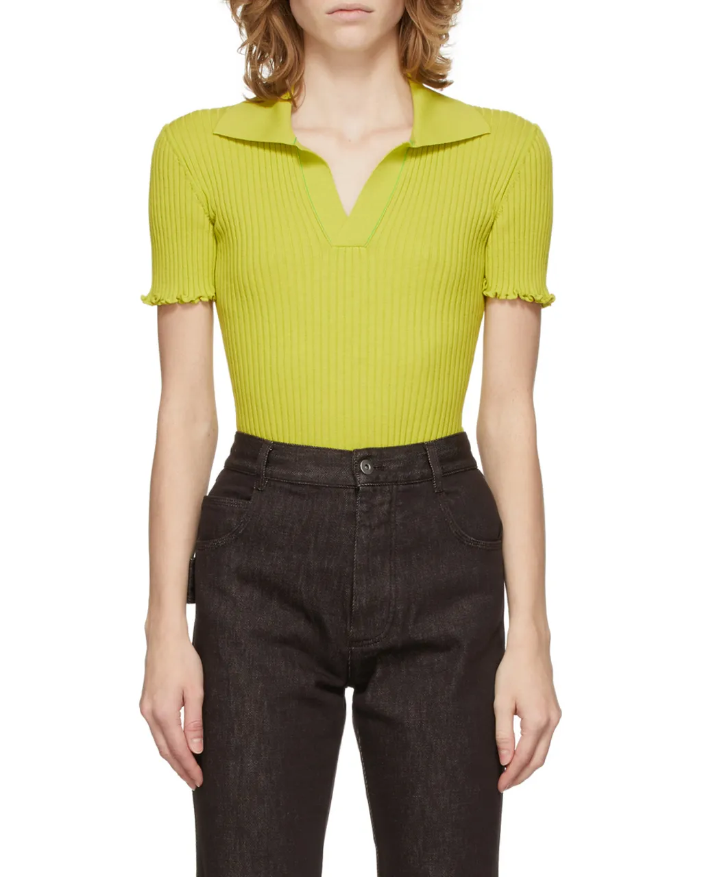 Ribbed-Knit Short-Sleeve Top
