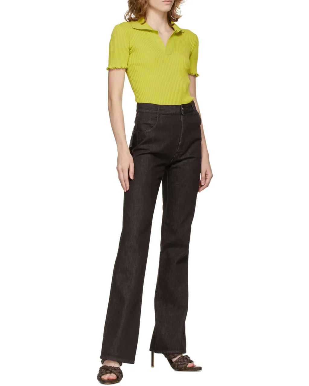 Ribbed-Knit Short-Sleeve Top