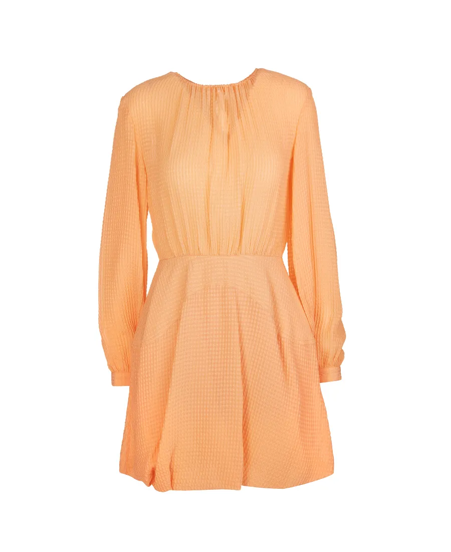 Puffball Waffle-Effect Silk Dress
