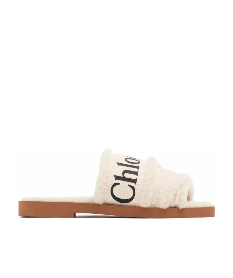 Chlo Woody Shearling Flat Sandals