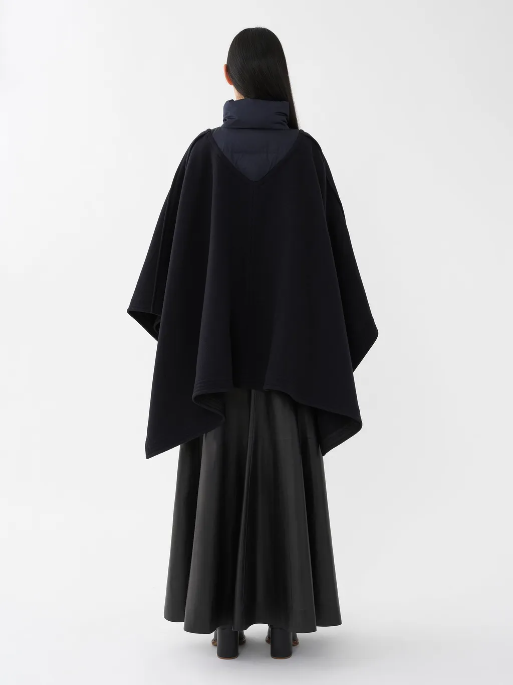 Contrast-Panel Wool Poncho