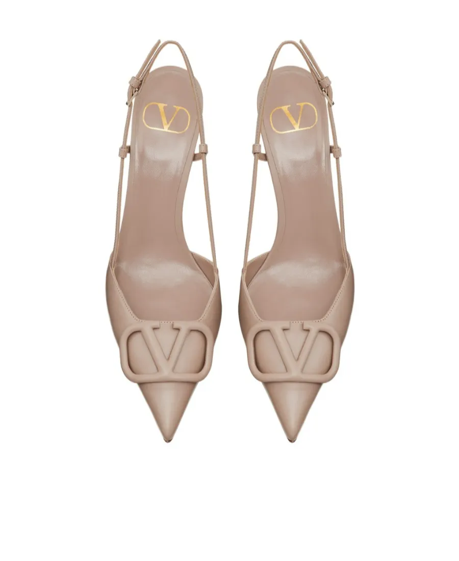 Valentino	Vlogo Plaque Pointed Toe Slingback Pumps