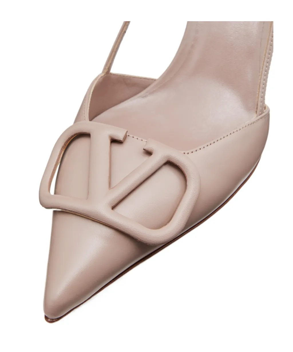 Valentino	Vlogo Plaque Pointed Toe Slingback Pumps