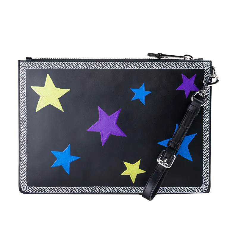 Black Five-Pointed Star Letter Zipper Clutch