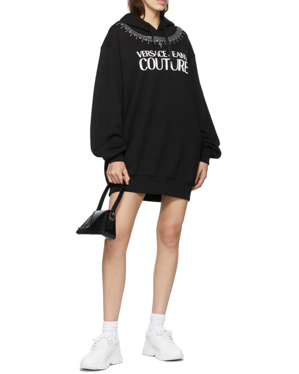 Studded Logo-Print Hoodie Dress