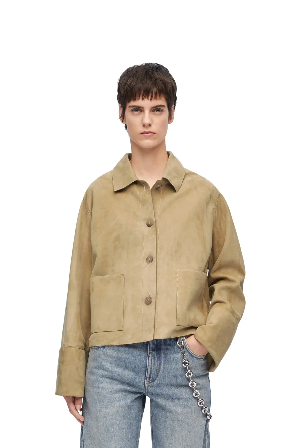 Turn-Up Jacket In Suede Lambskin