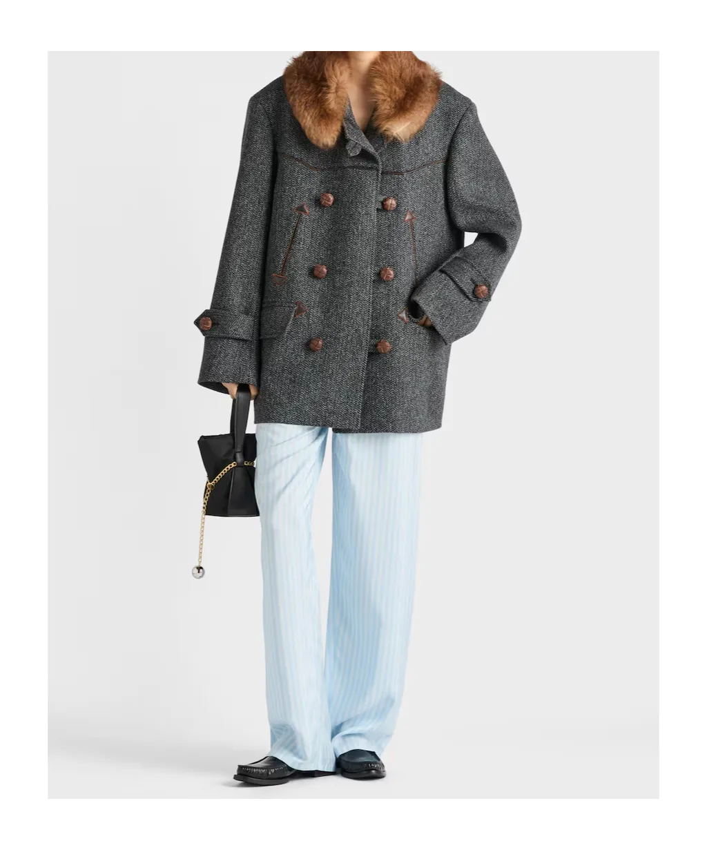 Double-Breasted Chevron Peacoat