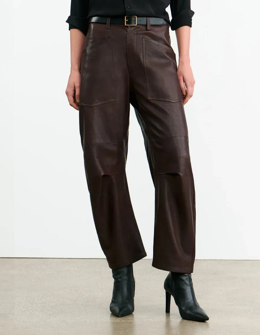 Mid-Rise Barrel Leg Lammleder-Hose Shon Leather