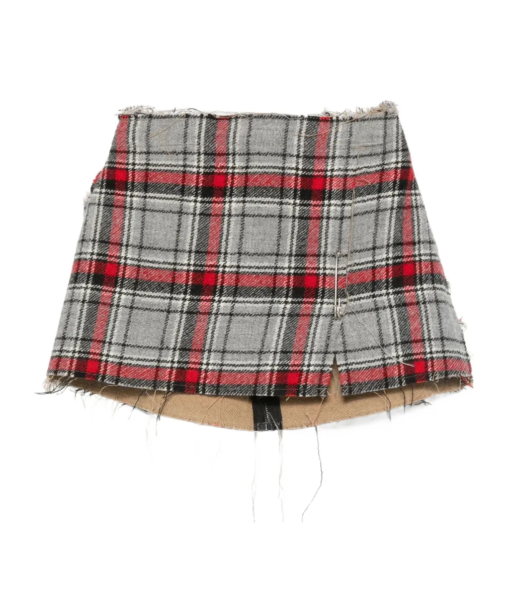 Plaid Frayed Mini Skirt
