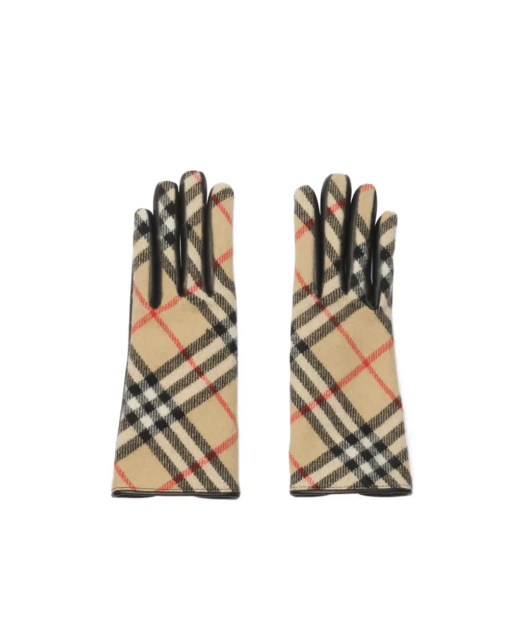 Check Wool Cashmere Gloves