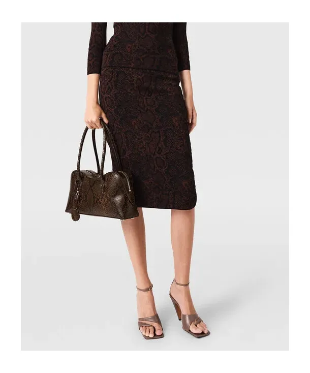 Snake Print Knit Midi Skirt