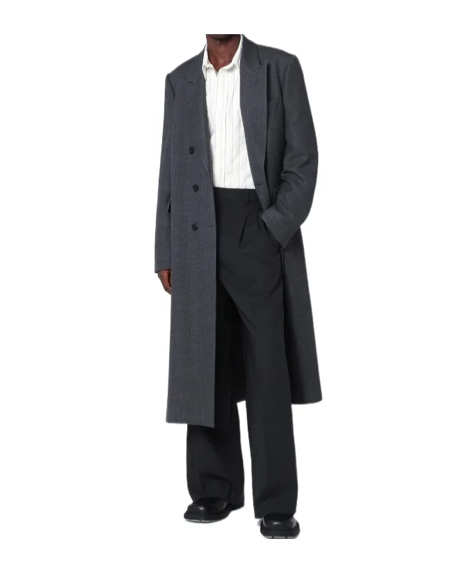 Grey Double-Breasted Wool Coat