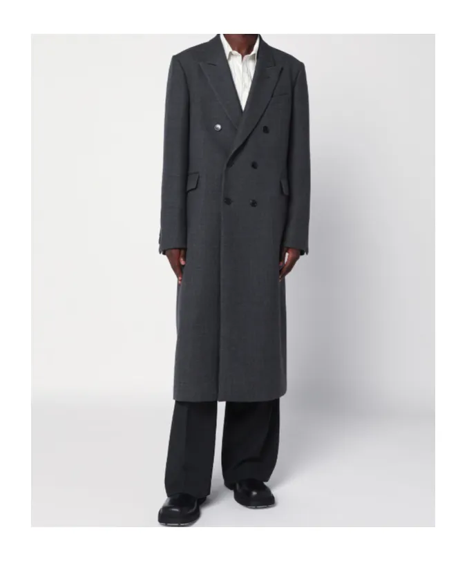Grey Double-Breasted Wool Coat