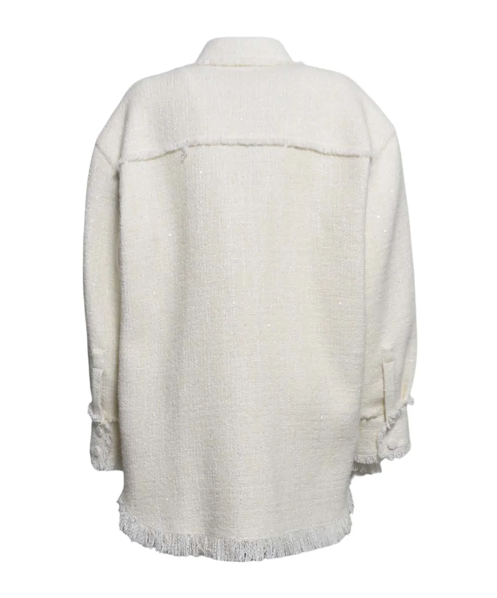 Msgm Long-Sleeved Fringed Edge Jacket