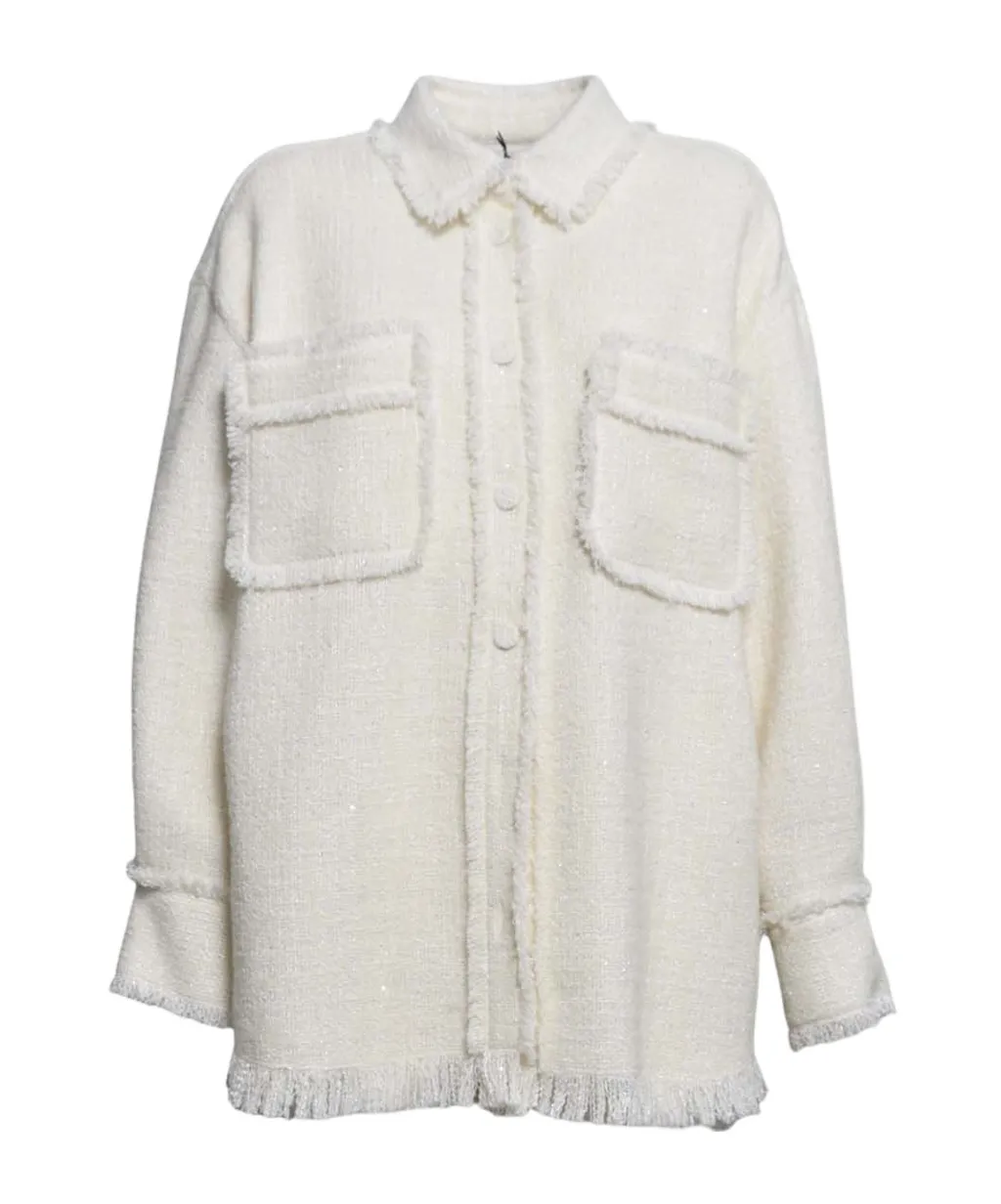 Msgm Long-Sleeved Fringed Edge Jacket