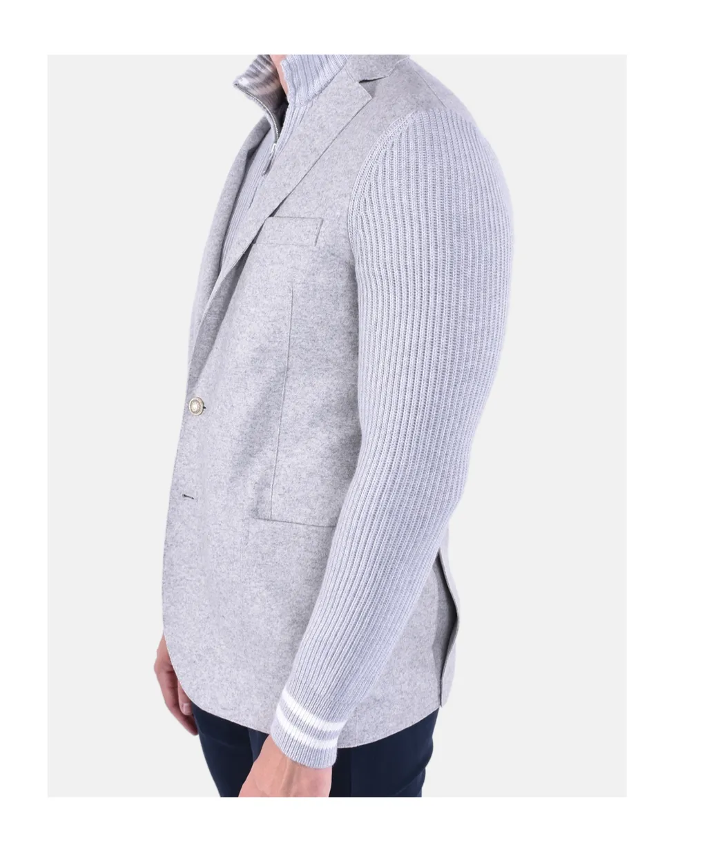 Eleventy Bi Mat Knit-Sleeve Blazer
