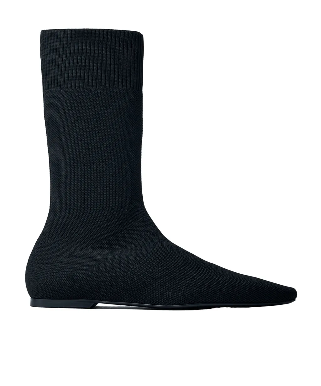 Square-Toe Ribbed-Knit Boots