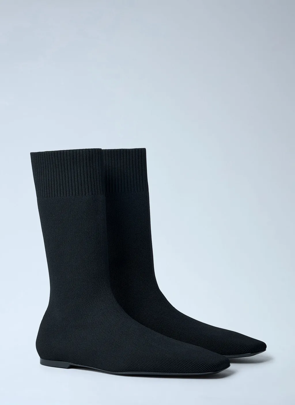 Square-Toe Ribbed-Knit Boots