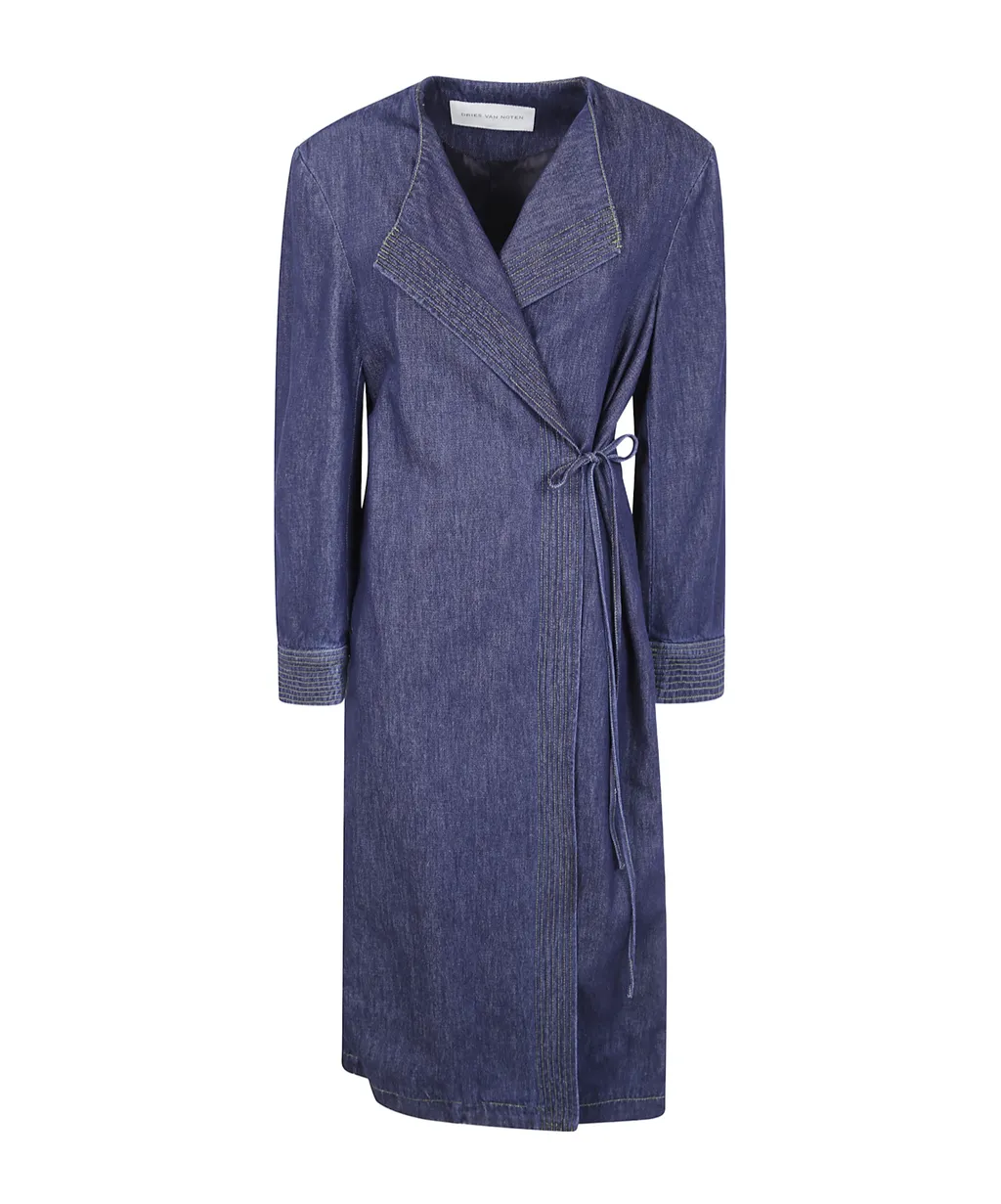 Wrap-Tie Denim Coat