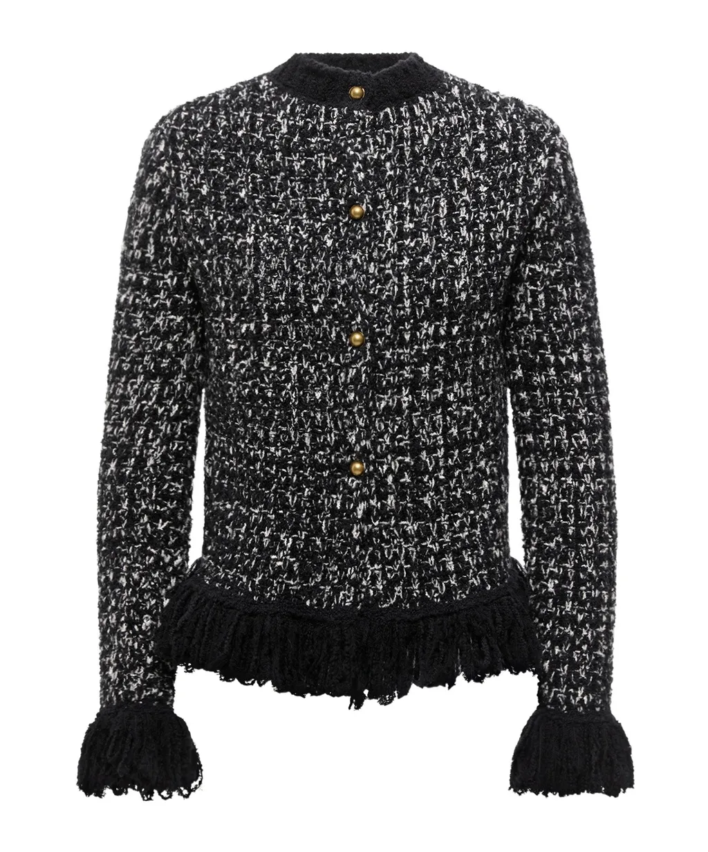 Fringe-Trim Wool Blend Sweater