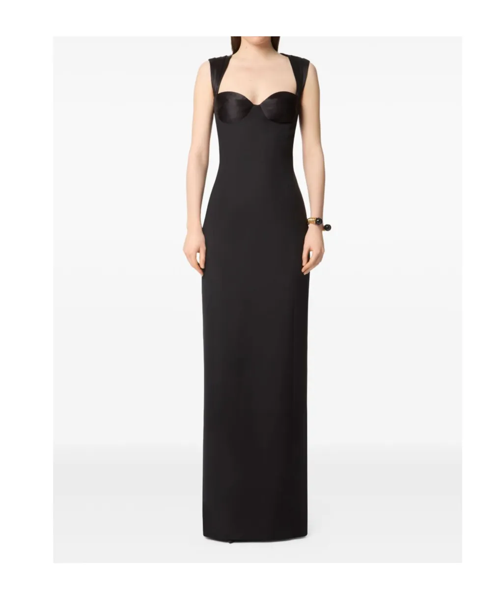 Satin-Panelled Open-Back Maxi Dress