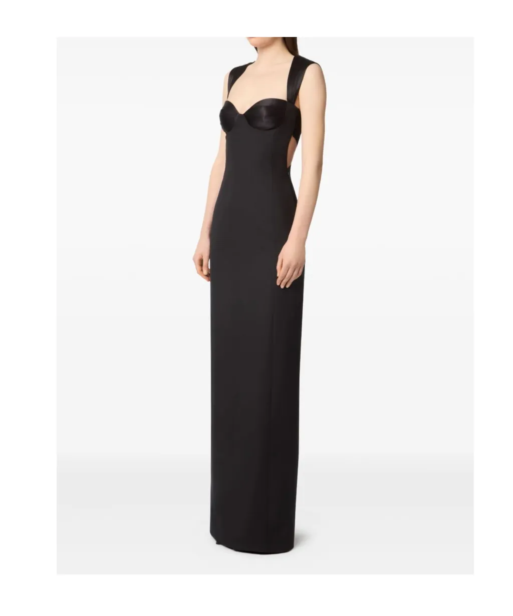Satin-Panelled Open-Back Maxi Dress