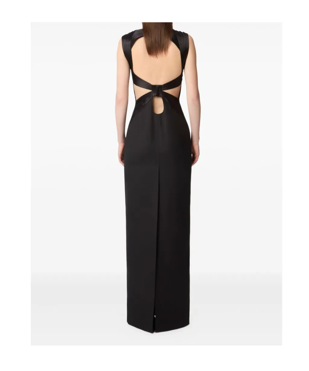 Satin-Panelled Open-Back Maxi Dress
