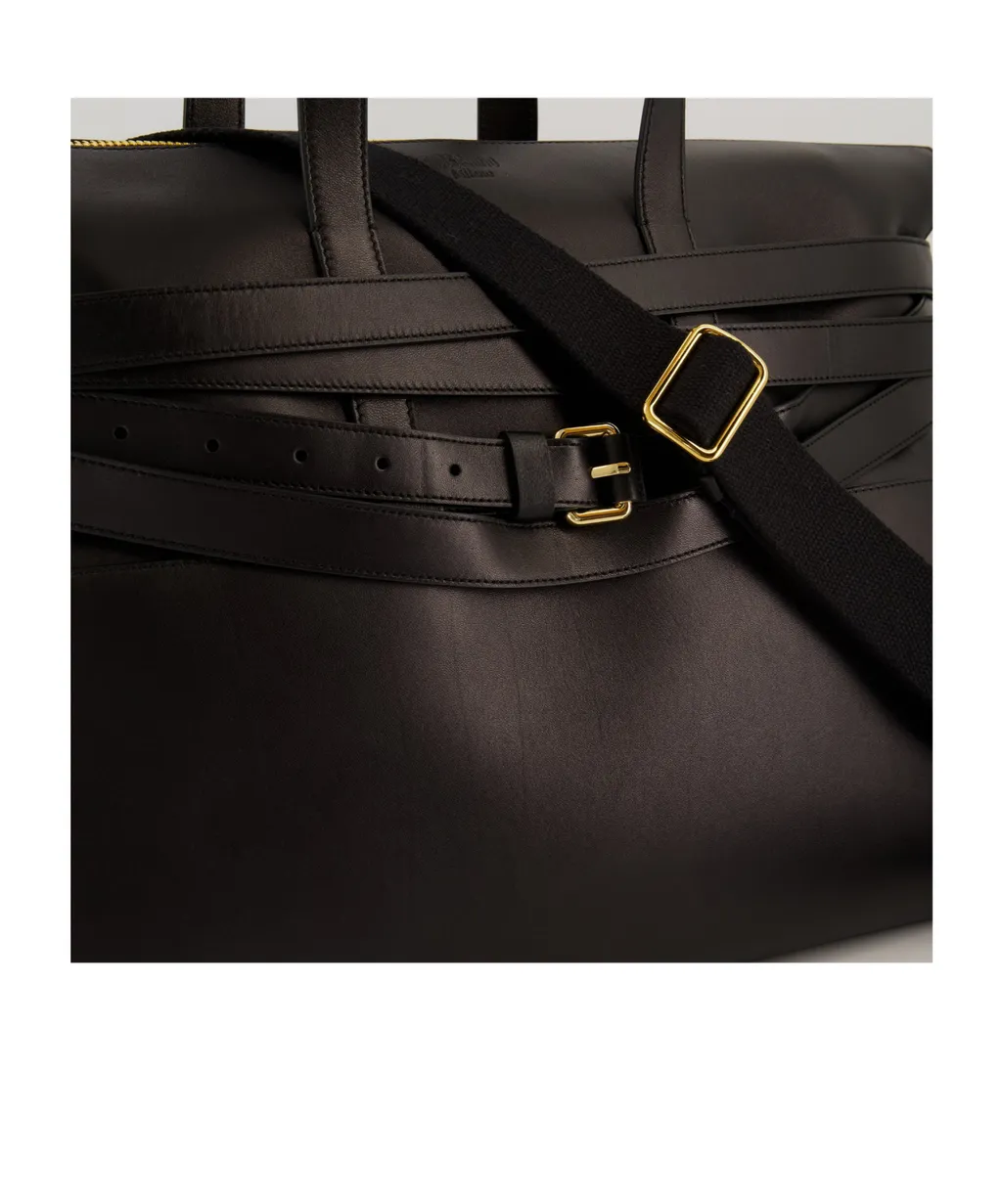 Belted Leather Tote Bag