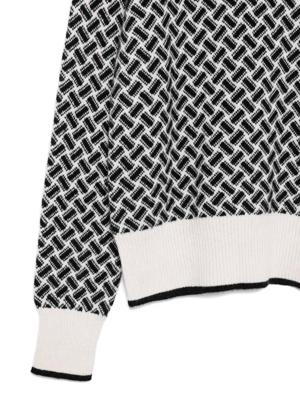 Geometric-Pattern V-Neck Cashmere Sweater