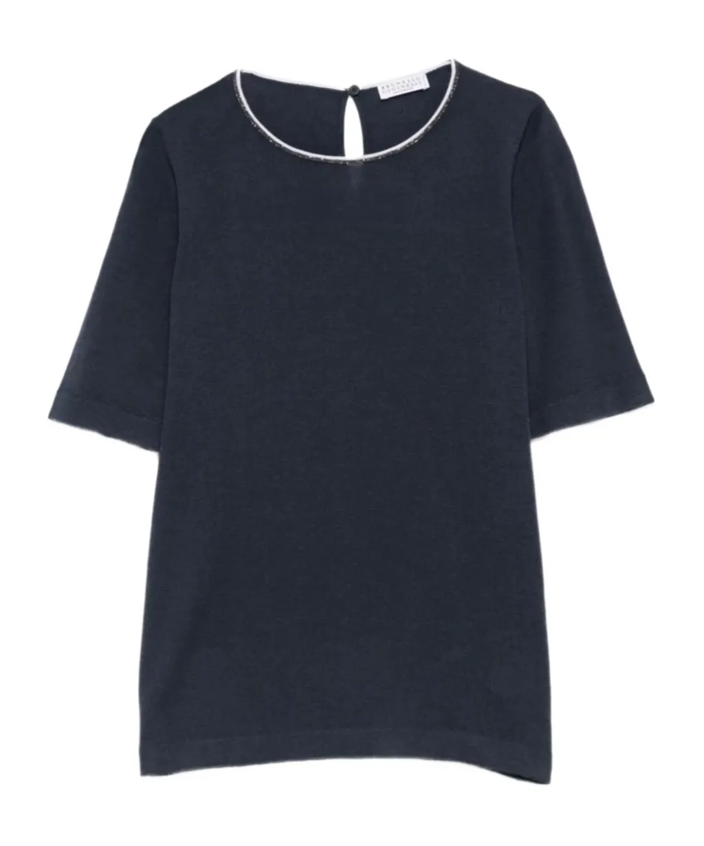 Monili-Trim Cashmere Top