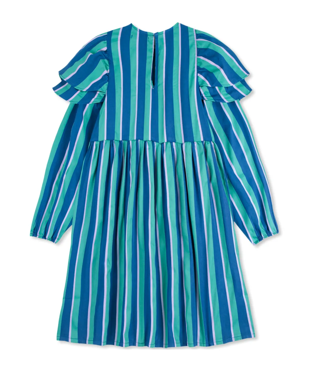 Ruffle-Sleeve Striped Dress