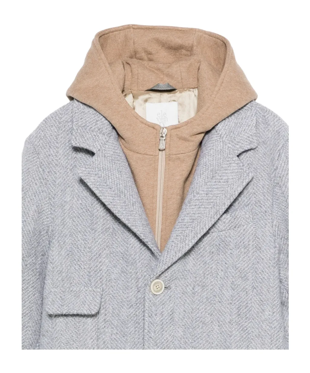 Herringbone Hooded Wool Coat
