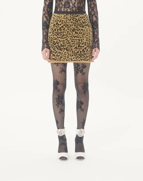Leopard-Print Lurex Miniskirt