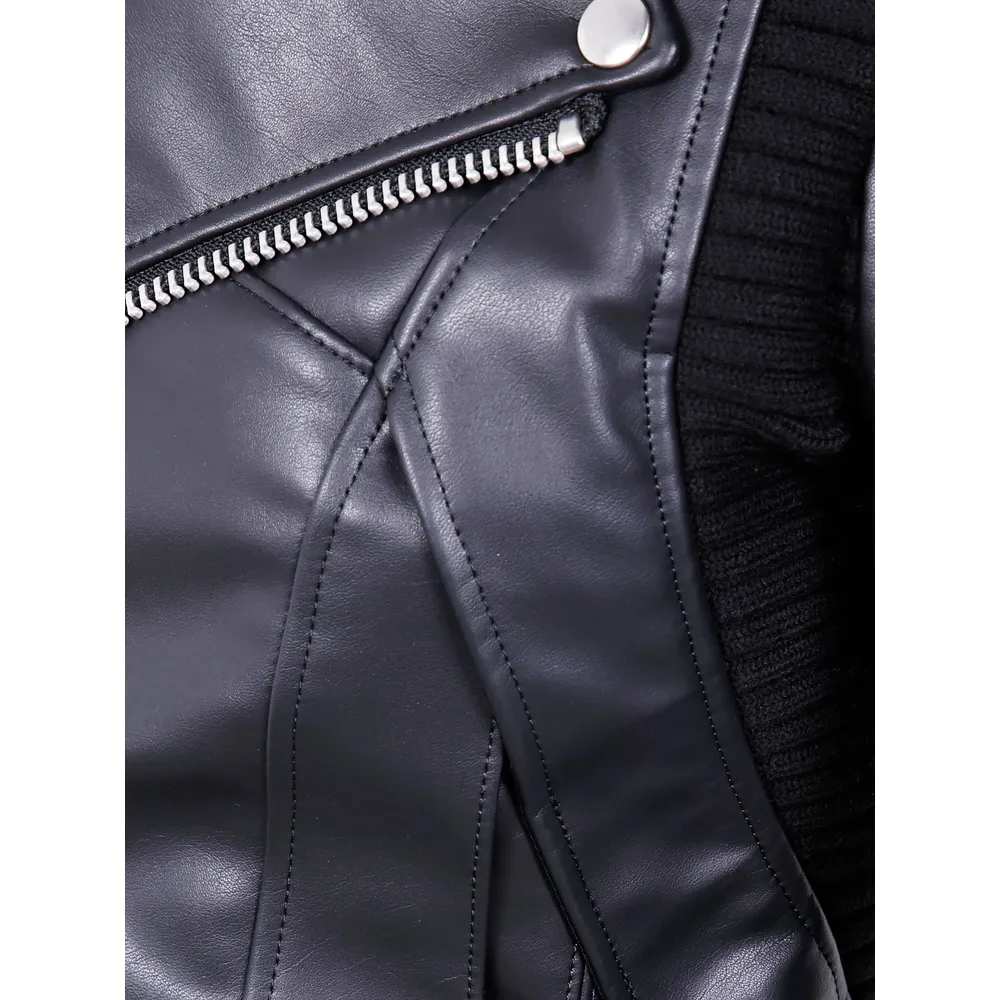 Zippered Long-Sleeved Leather Jacket